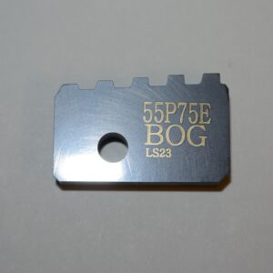 A metal piece of equipment with the words " 5 5 p 7 5 e bog 1 8 2 3 ".