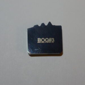 A close up of the bogies logo on a piece of metal.